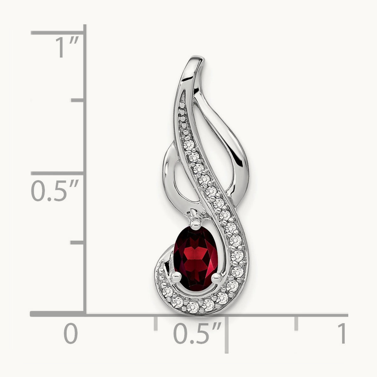 Garnet and Diamond Swirl Pendant — 14K White Gold