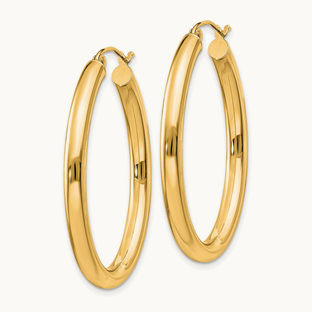 Polished Oval Tube Hoop Earrings — 14K Yellow Gold