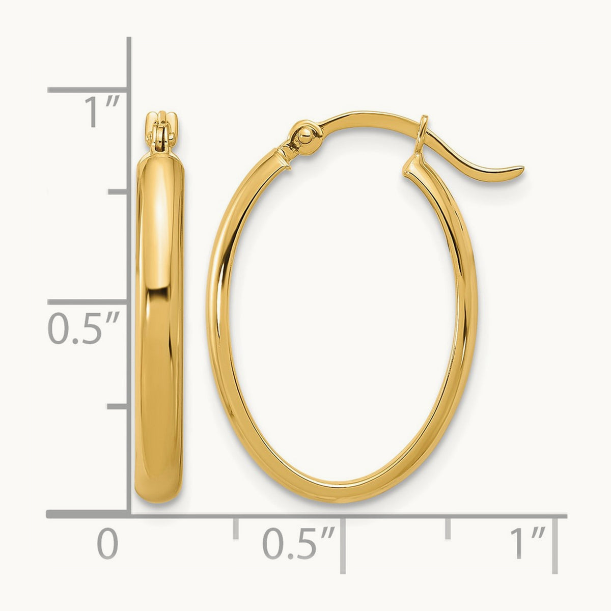 Oval Hoop Earrings — 14K Yellow Gold, 14mm