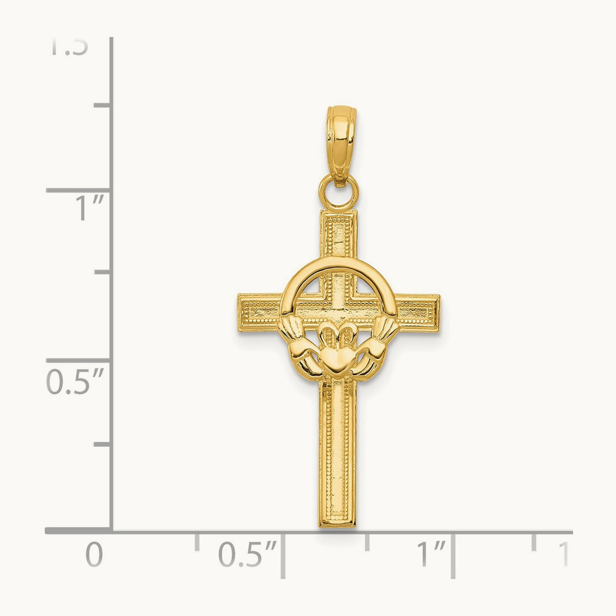 Polished Claddagh Cross Pendant — 14K Yellow Gold