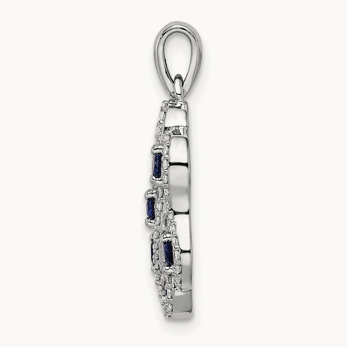 Diamond and Sapphire Fancy Twisted Pendant, 14K White Gold