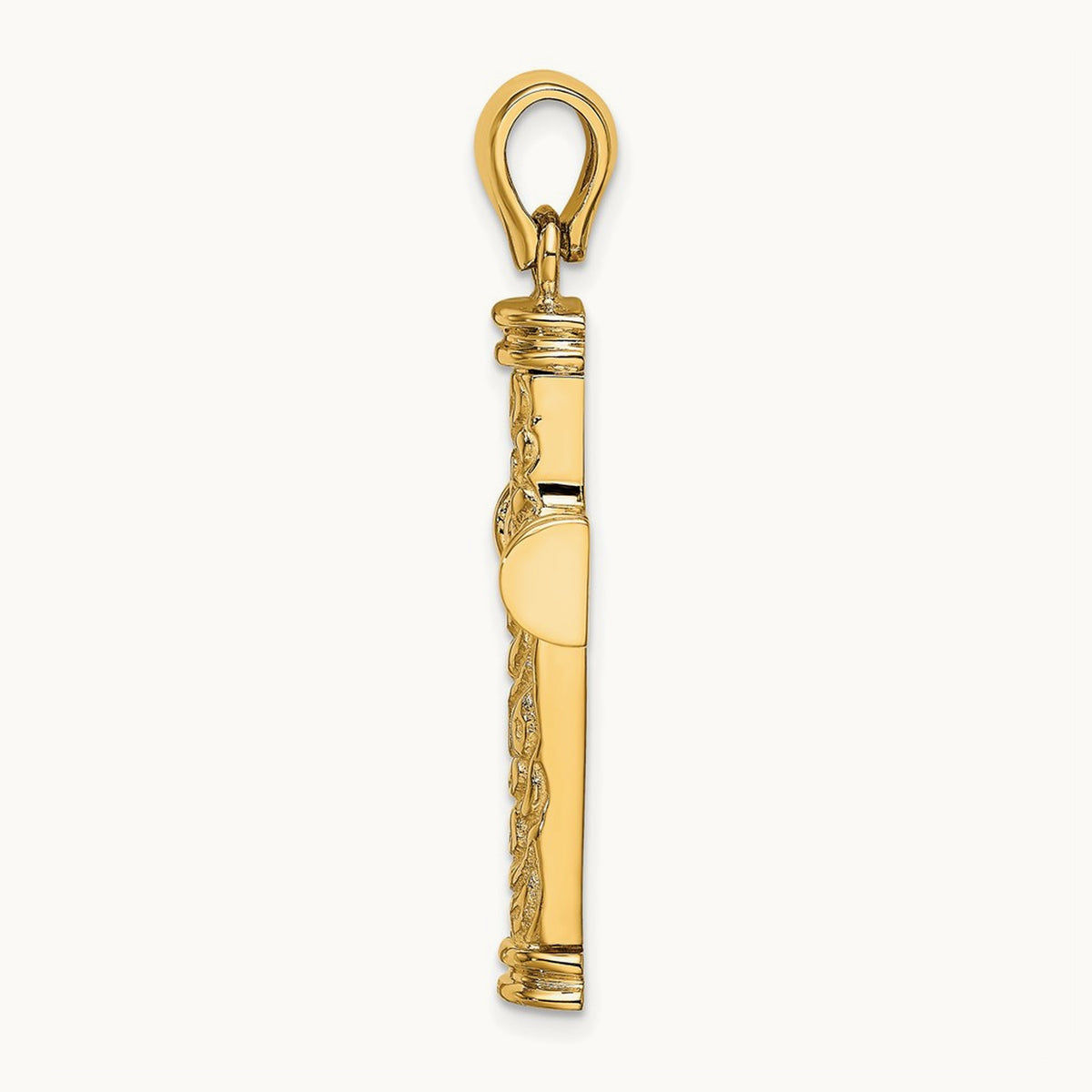 Scroll w/Double Endcaps Cross Charm, 14K