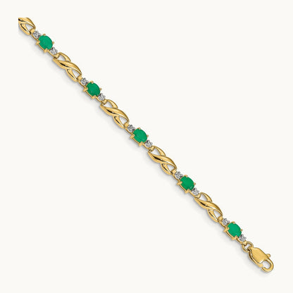 Diamond and Oval Emerald Bracelet, 14K