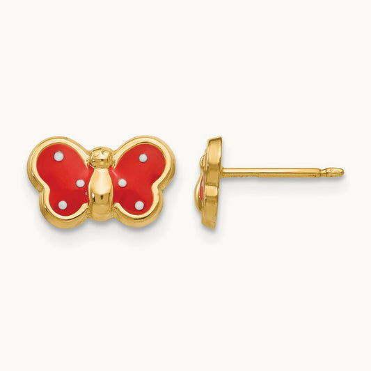 Enameled Butterfly Earrings, 14K