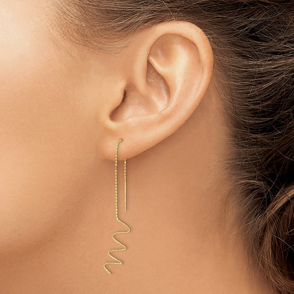 Polished Diamond-cut Spiral Threader Earrings — 14K Yellow Gold