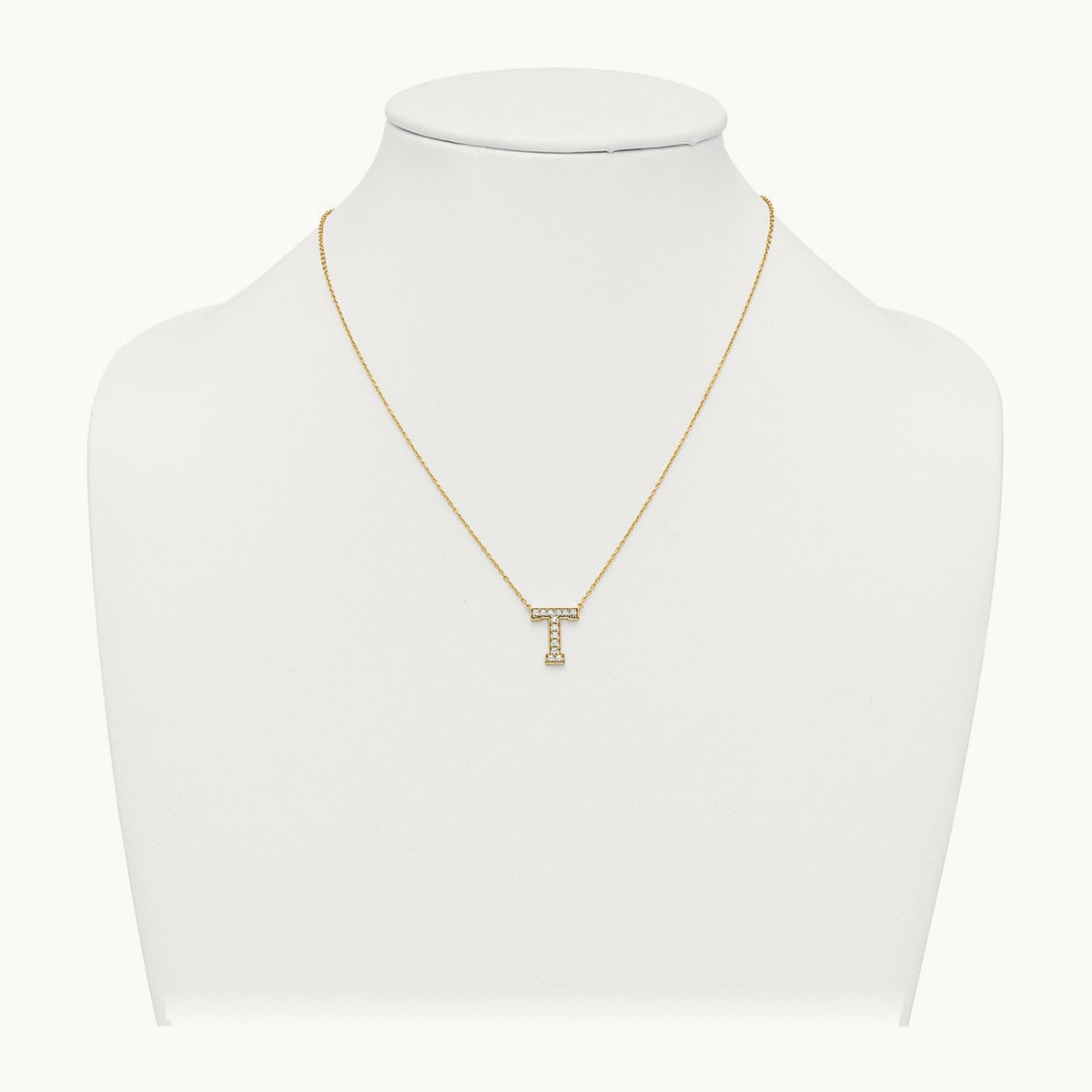 Initial Necklace — 14K Yellow Gold, T, 1/3 ct