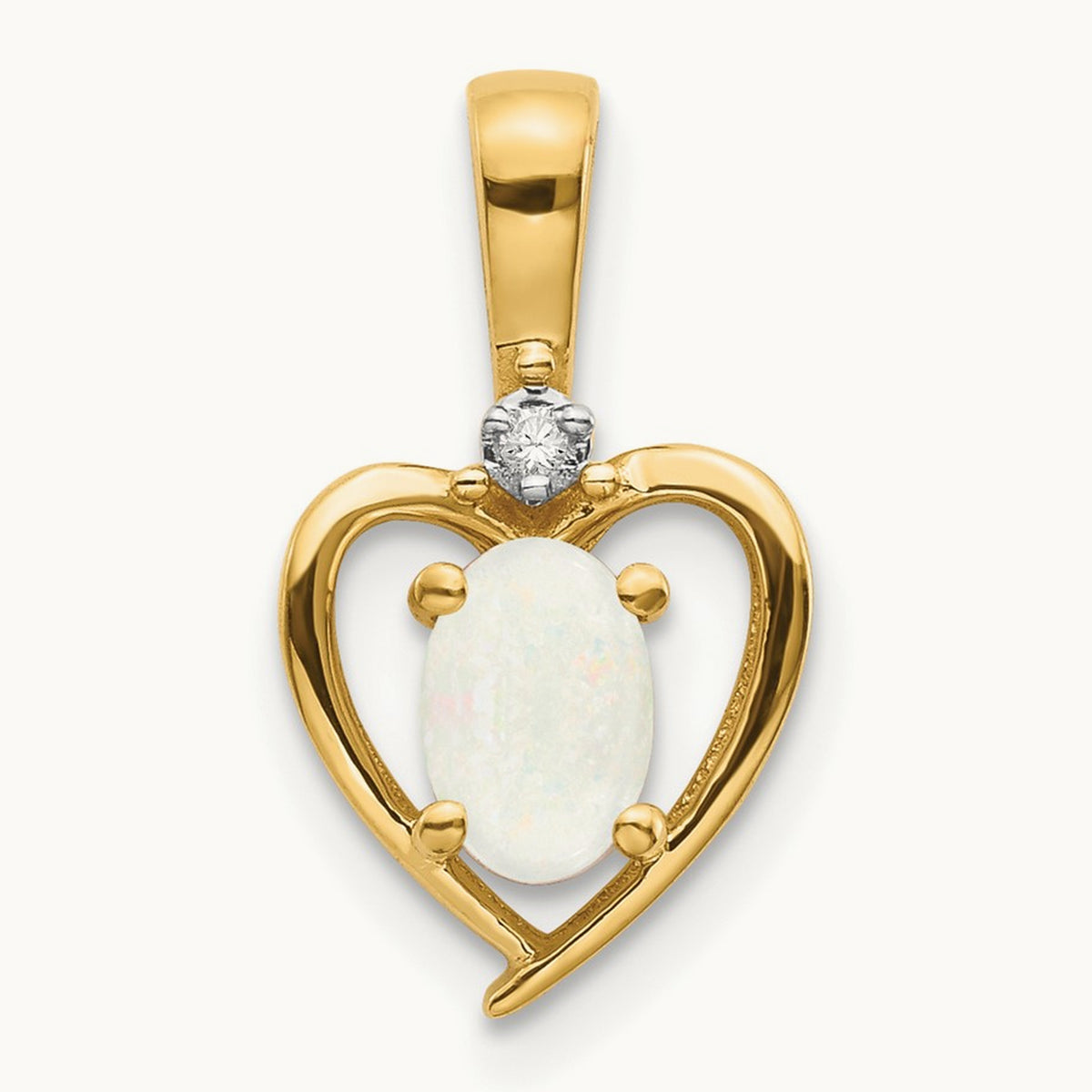 Opal and Diamond Heart Pendant — 14K Yellow Gold