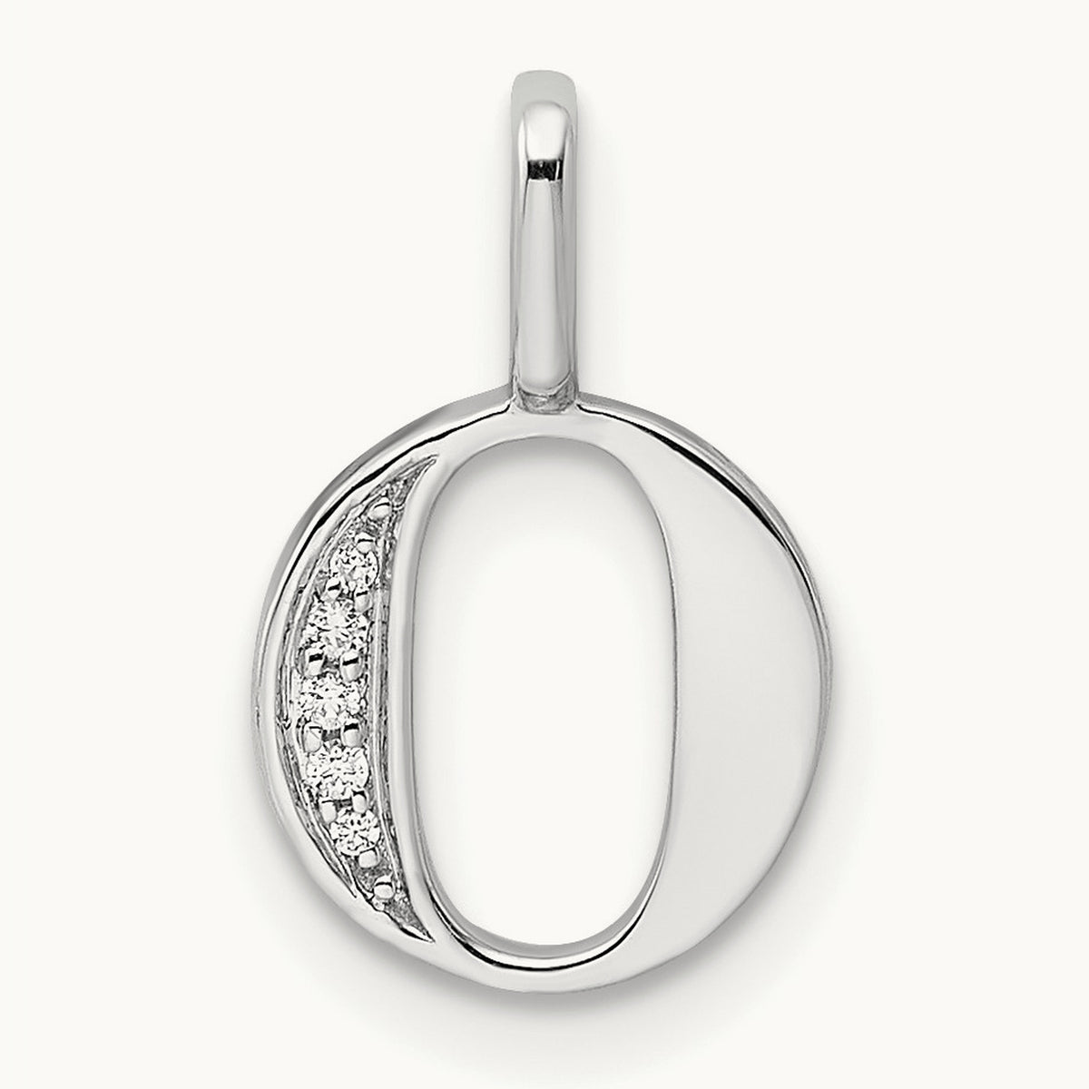 Diamond Letter O Initial Pendant, 14K White Gold