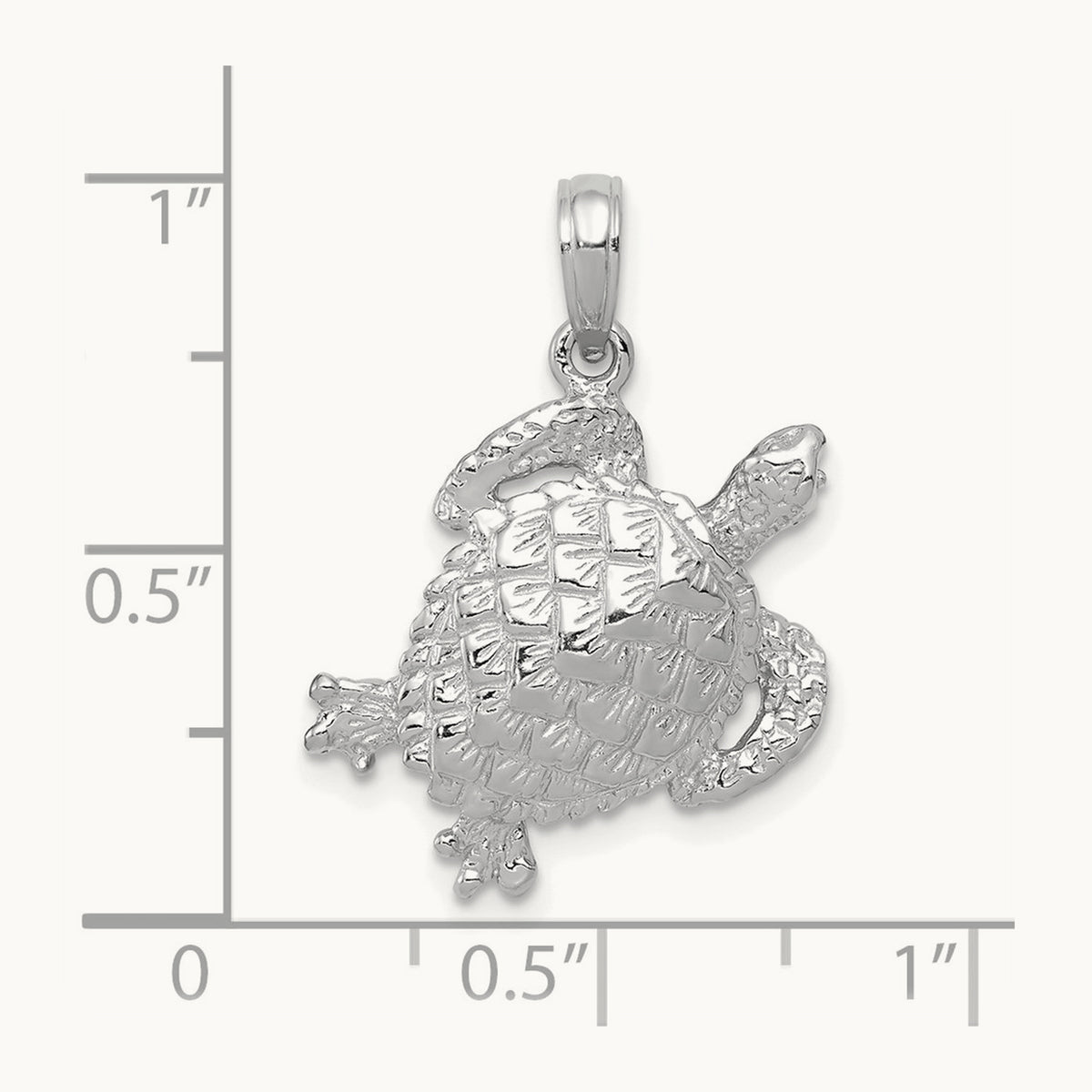Solid Polished Open-Backed Turtle Pendant — 14K White Gold