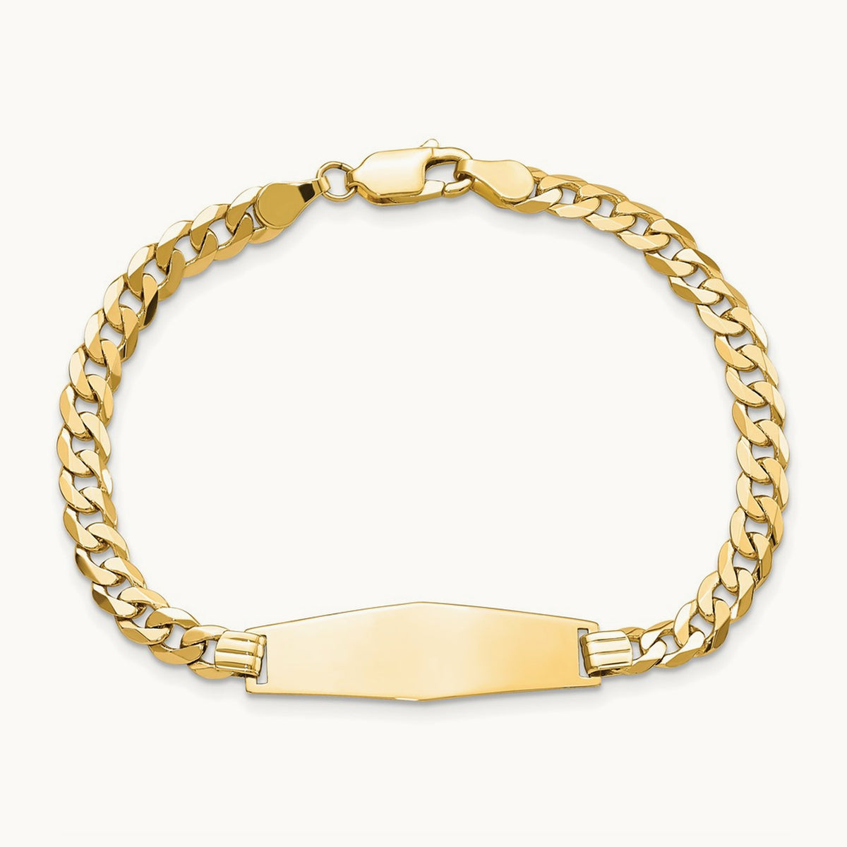 Soft Diamond Shape Flat Curb Link ID Bracelet, 14K