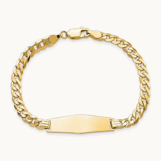 Soft Diamond Shape Flat Curb Link ID Bracelet, 14K