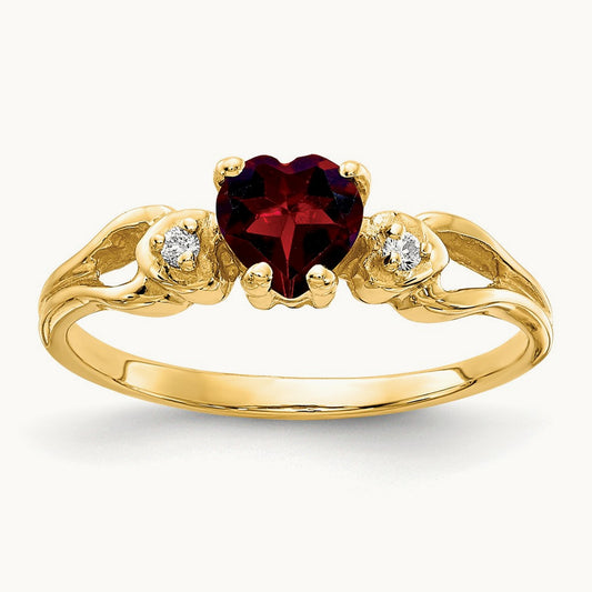 Heart Garnet AA Diamond ring, 5mm, 14K