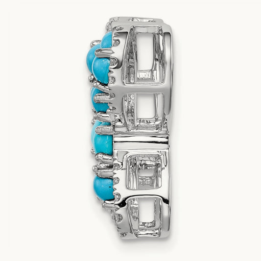 Turquoise and White Topaz Butterfly Chain Slide, 14K White Gold