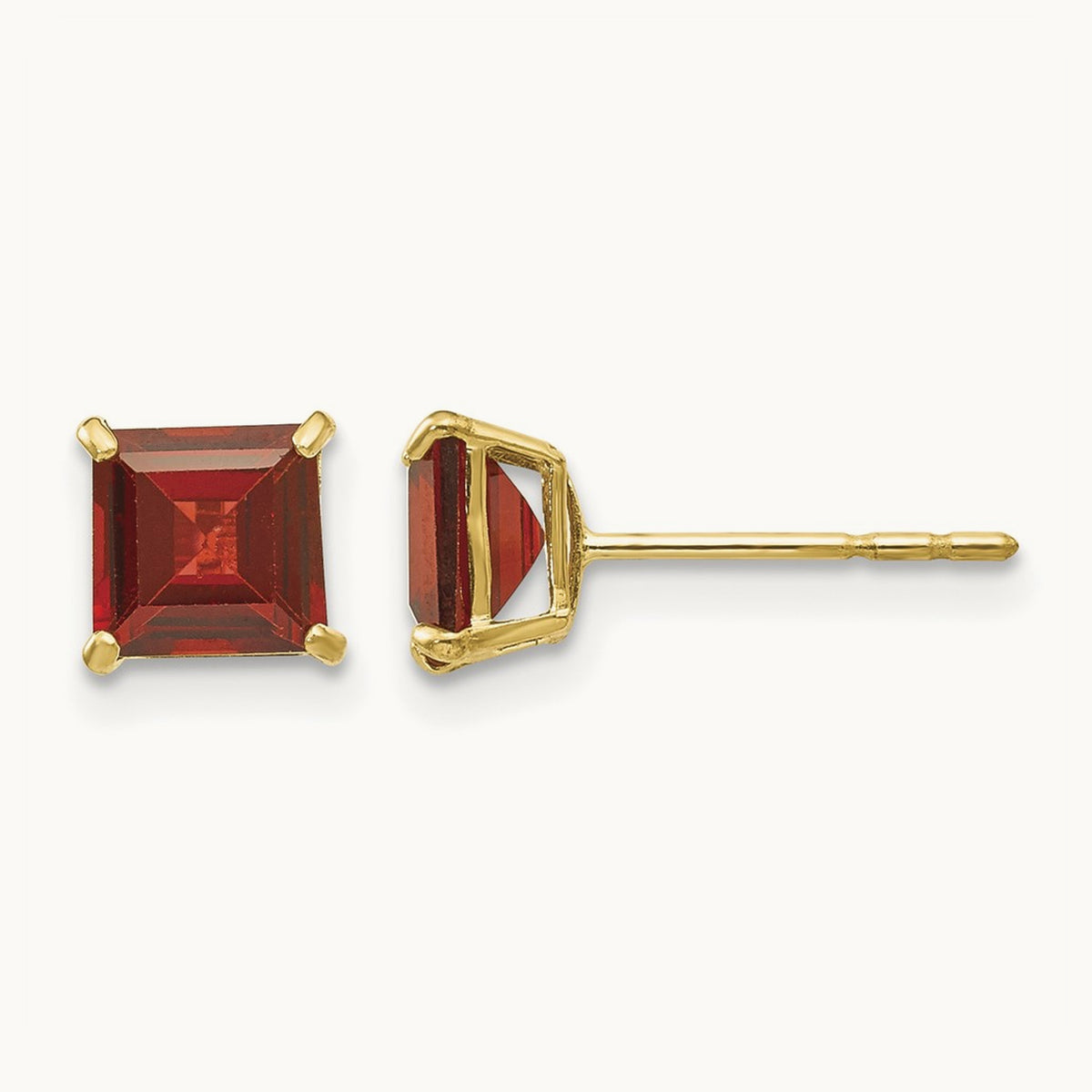 Garnet Square Post Earrings — 5mm