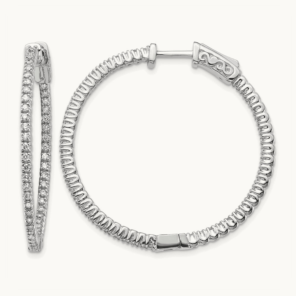 Safety Clasp in/Out Hoop Earrings, 0.75 ct tw Lab-Grown Diamond