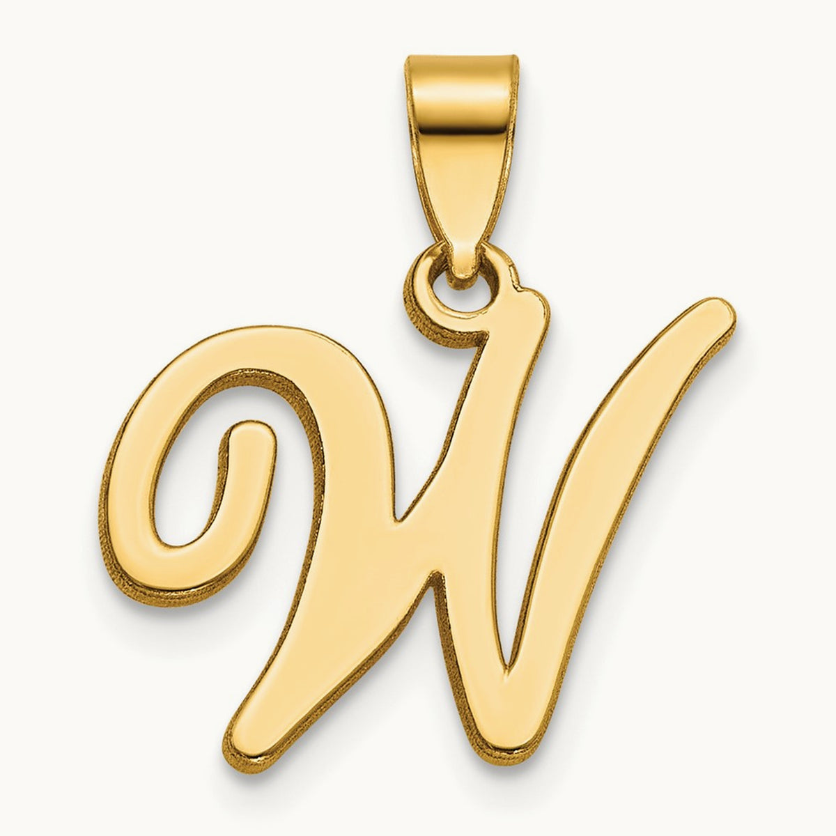 Script Letter W Initial Pendant, 14K Yellow Gold