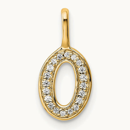 Diamond Letter O Initial Pendant, 14K Gold
