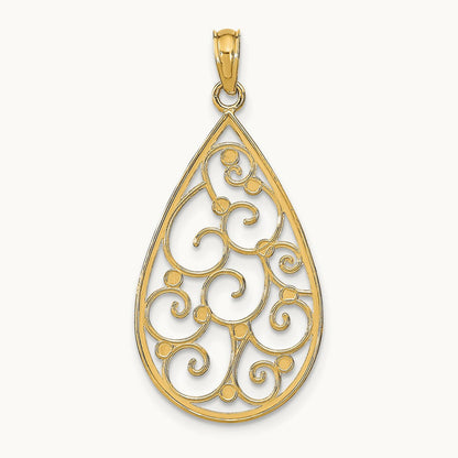 Beaded Filigree Diamond-cut Teardrop Charm with rhodium — 30mm