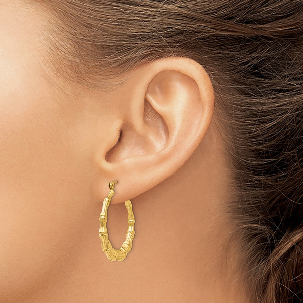 Polished Bamboo Hoop Earrings — 14K Yellow Gold, 27.5mm
