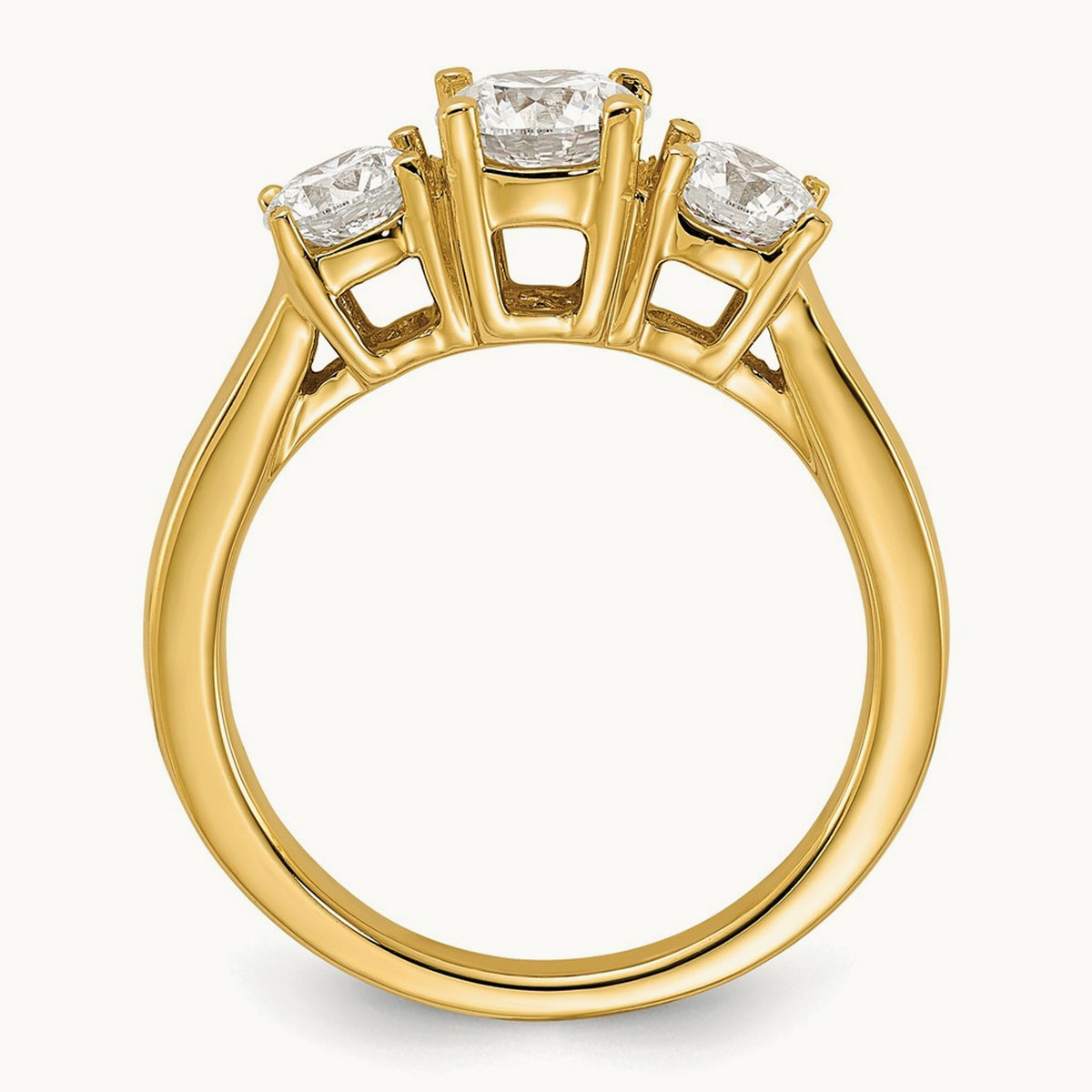 Round Prong-Set 3 Stone Engagement Ring — 14K Yellow Gold, 1 1/2 ct, 7