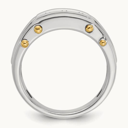 14ktt IBGoodman Men's Polished Grooved Cut-Out 3-Stone Diamond Ring