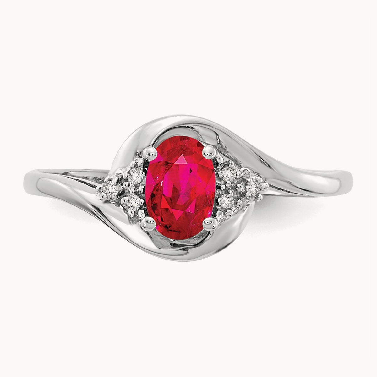 Ruby and Diamond Ring — 14K White Gold, 7