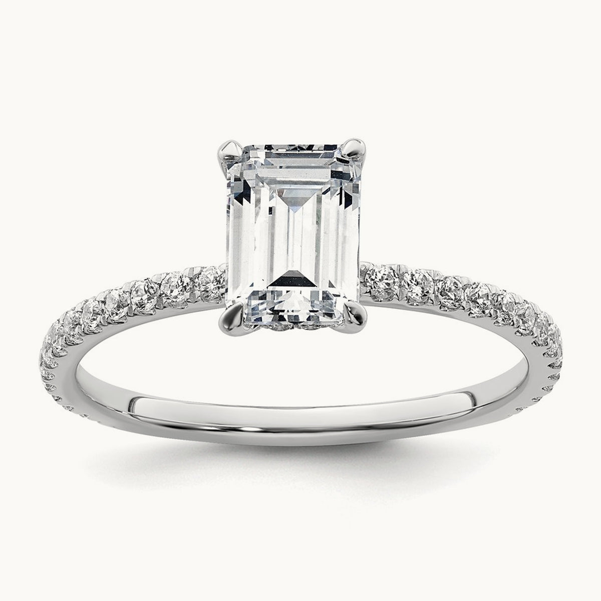 Emerald Solitaire Engagement Ring, 1.25-2.25 ct tw Lab-Grown Diamond — 14K White Gold, 7