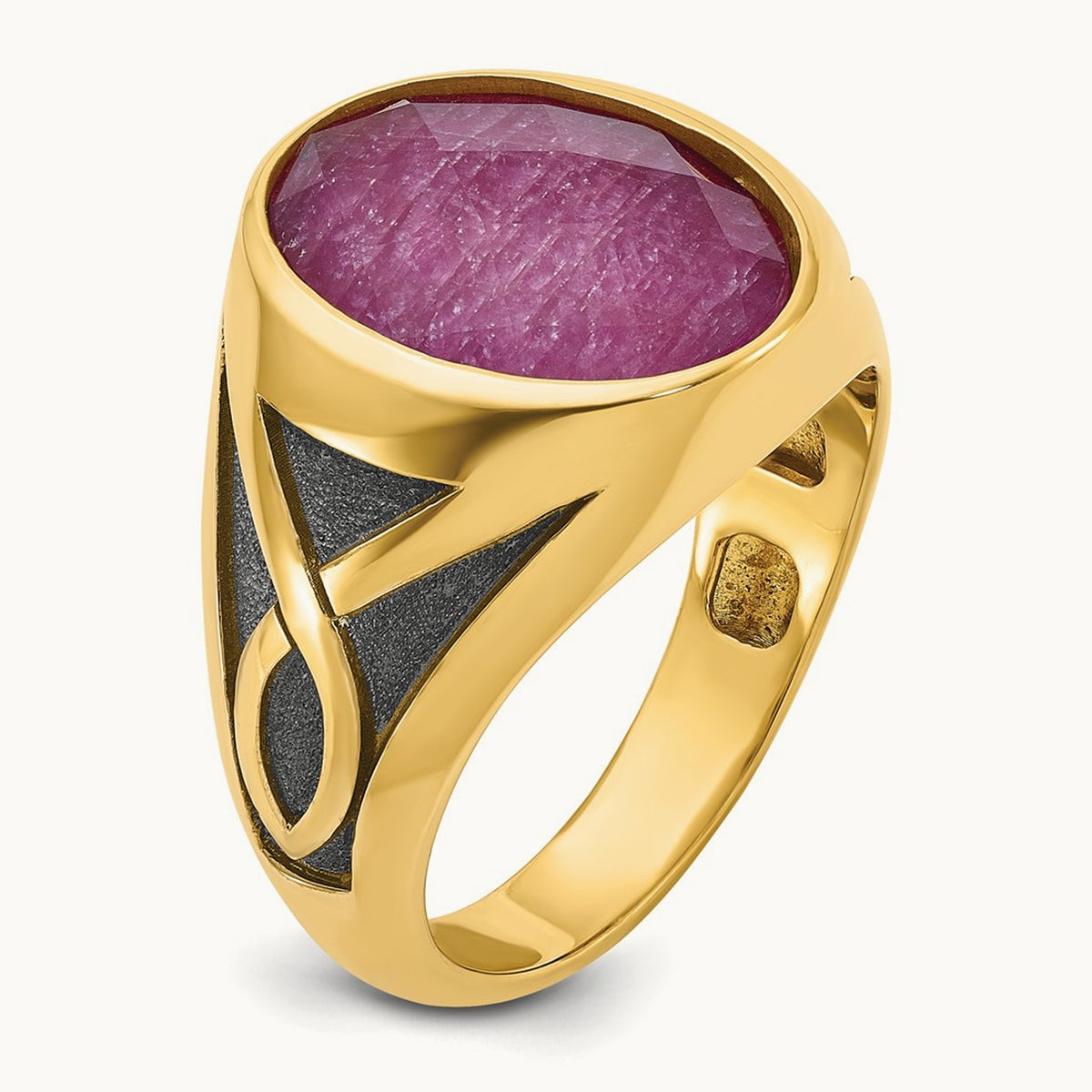 IBGoodman Men's w/Black Rhodium Ruby Doublet Stone Complete Ring, 14K