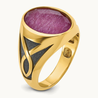 IBGoodman Men's w/Black Rhodium Ruby Doublet Stone Complete Ring, 14K