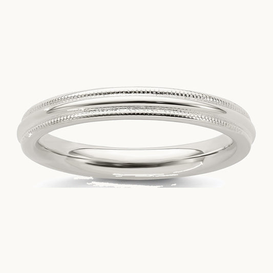 Sterling Silver 3mm Comfort Fit Half Round Milgrain Band