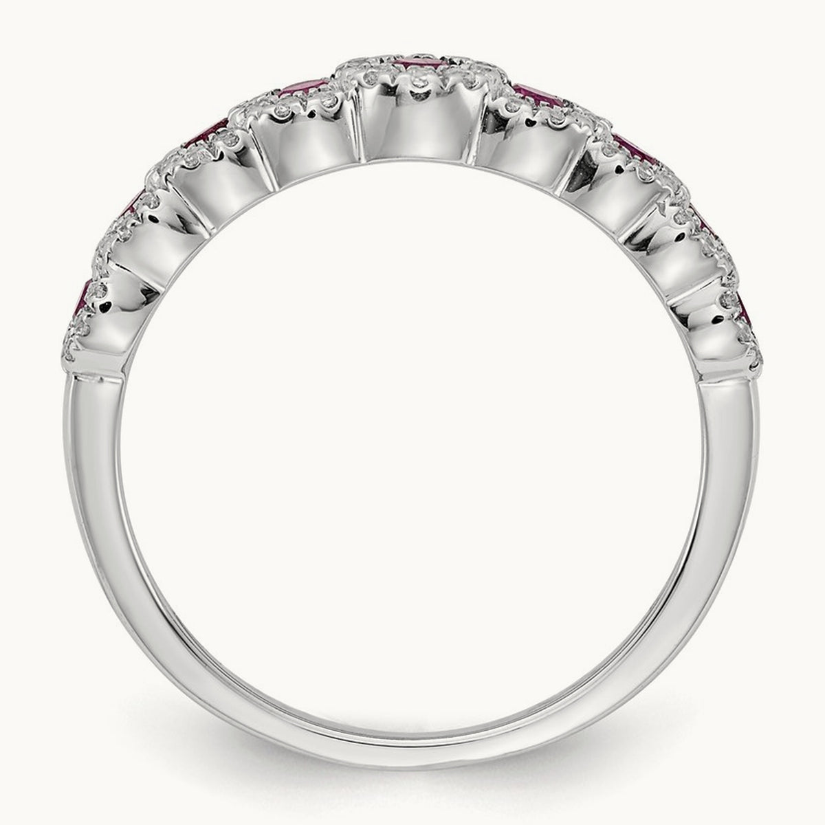 Diamond and Ruby Polished Ring, 14K White Gold