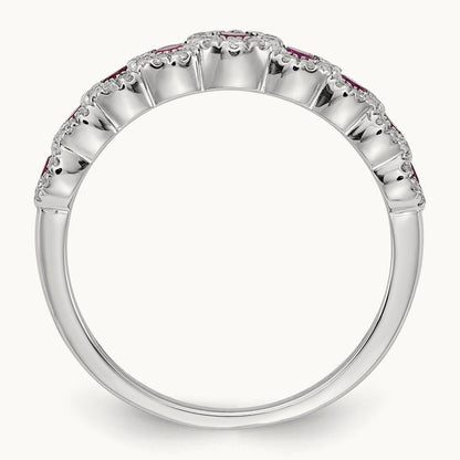 Diamond and Ruby Polished Ring, 14K White Gold
