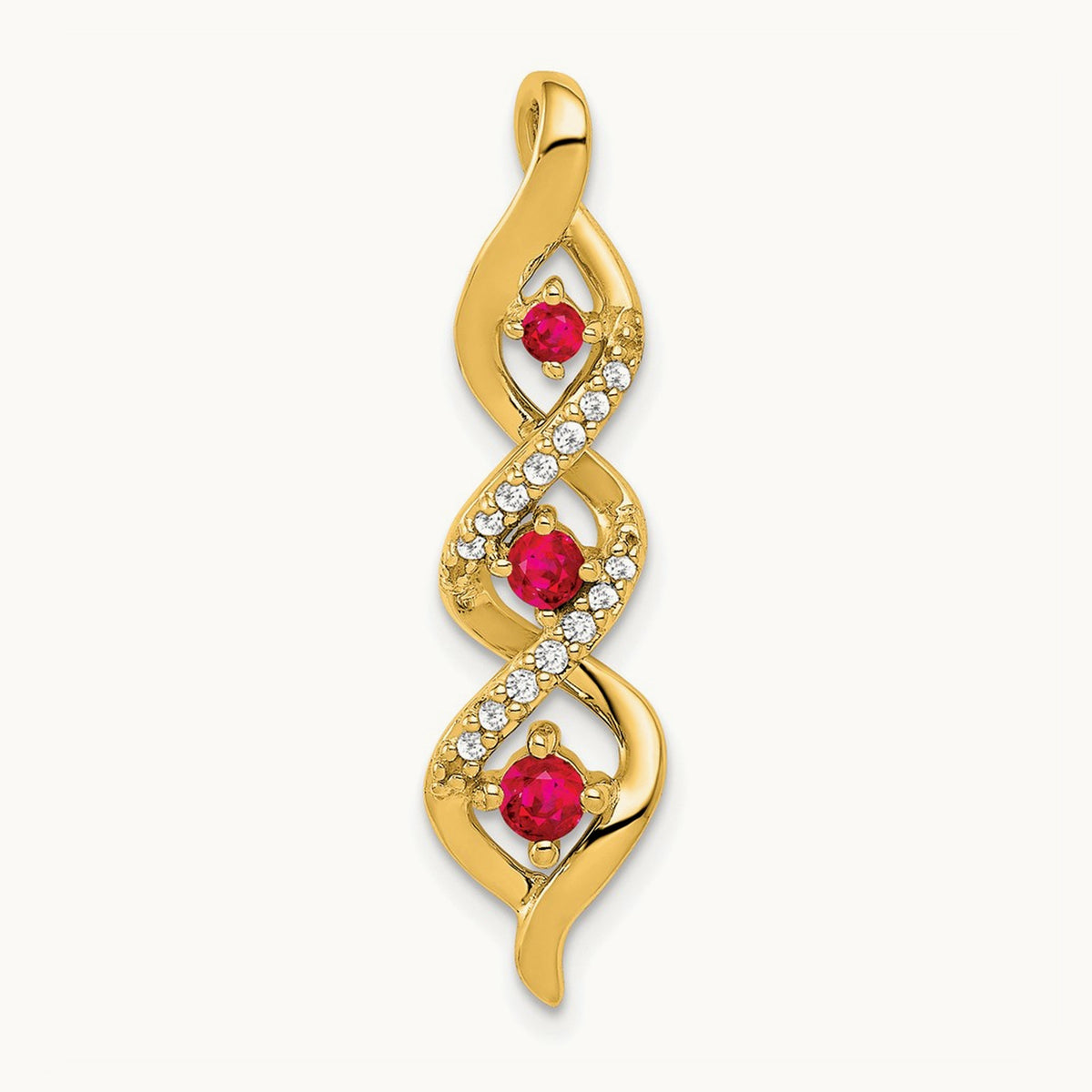 Diamond and .25 Ruby Twisted 3-stone Chain Slide — 14K Yellow Gold