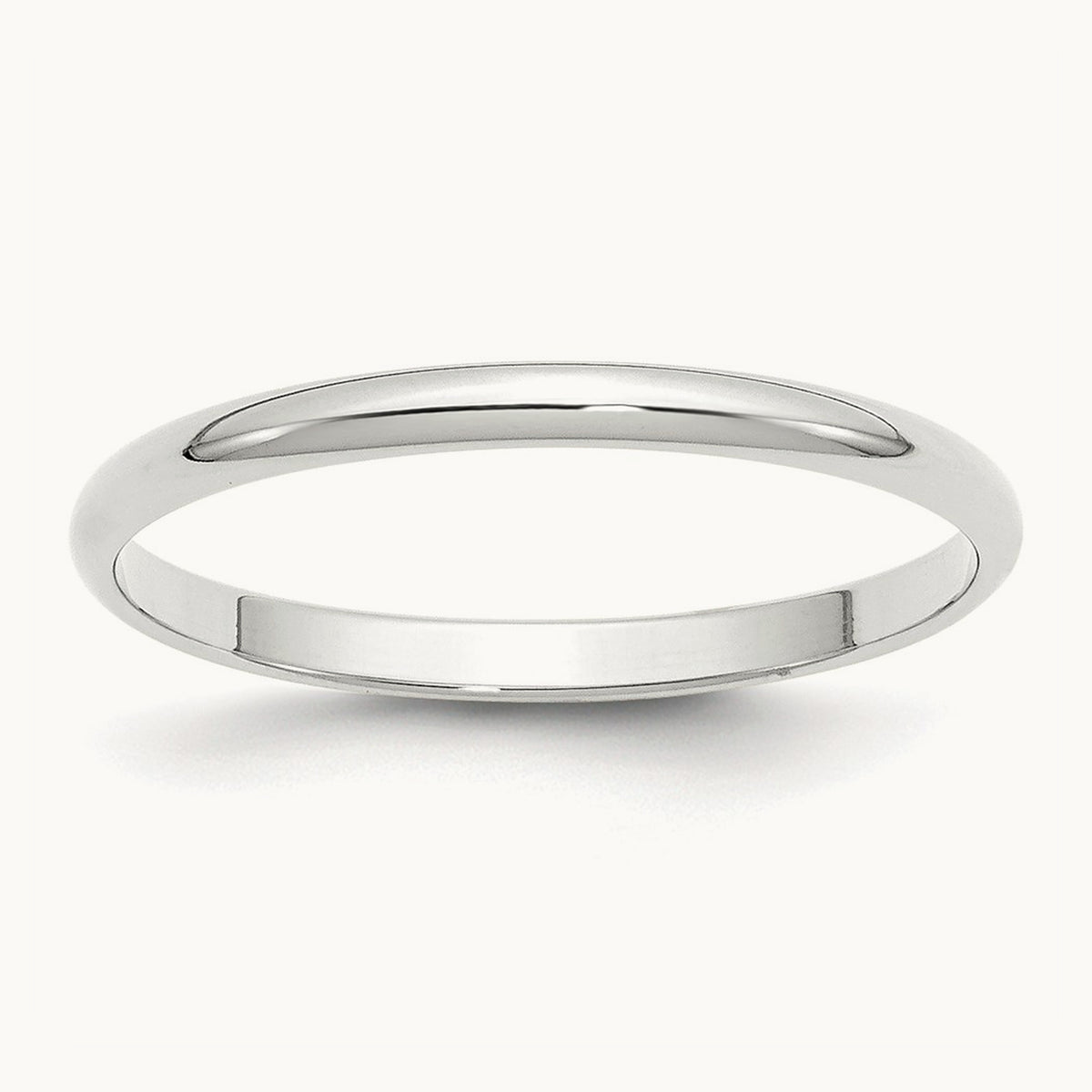 Lightweight Half Round Band, 2mm, 10K White Gold