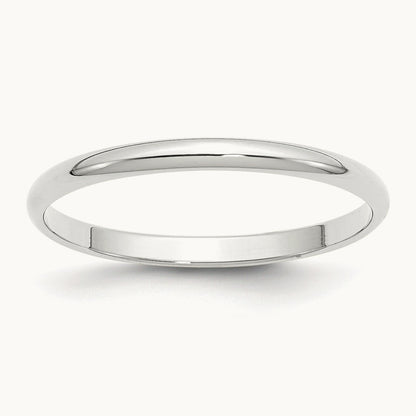 Lightweight Half Round Band, 2mm, 10K White Gold