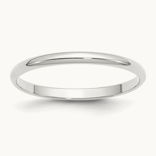 Lightweight Half Round Band, 2mm, 10K White Gold