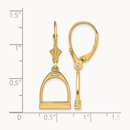 3-D Small Horse Stirrup Leverback Earrings, 14K
