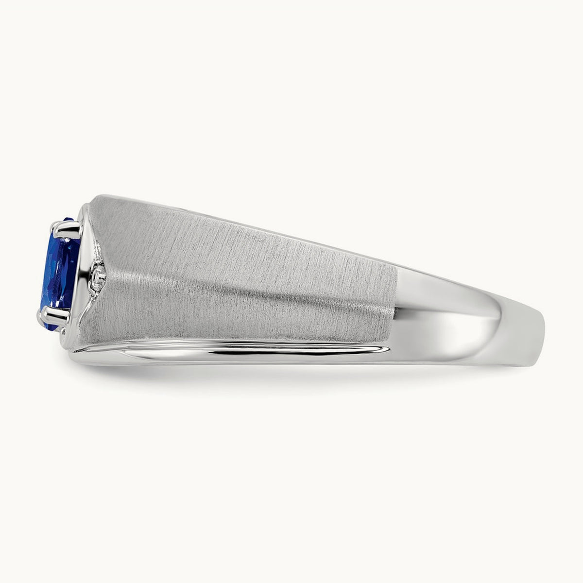 Oval Sapphire and Diamond Men's Ring — 14K White Gold
