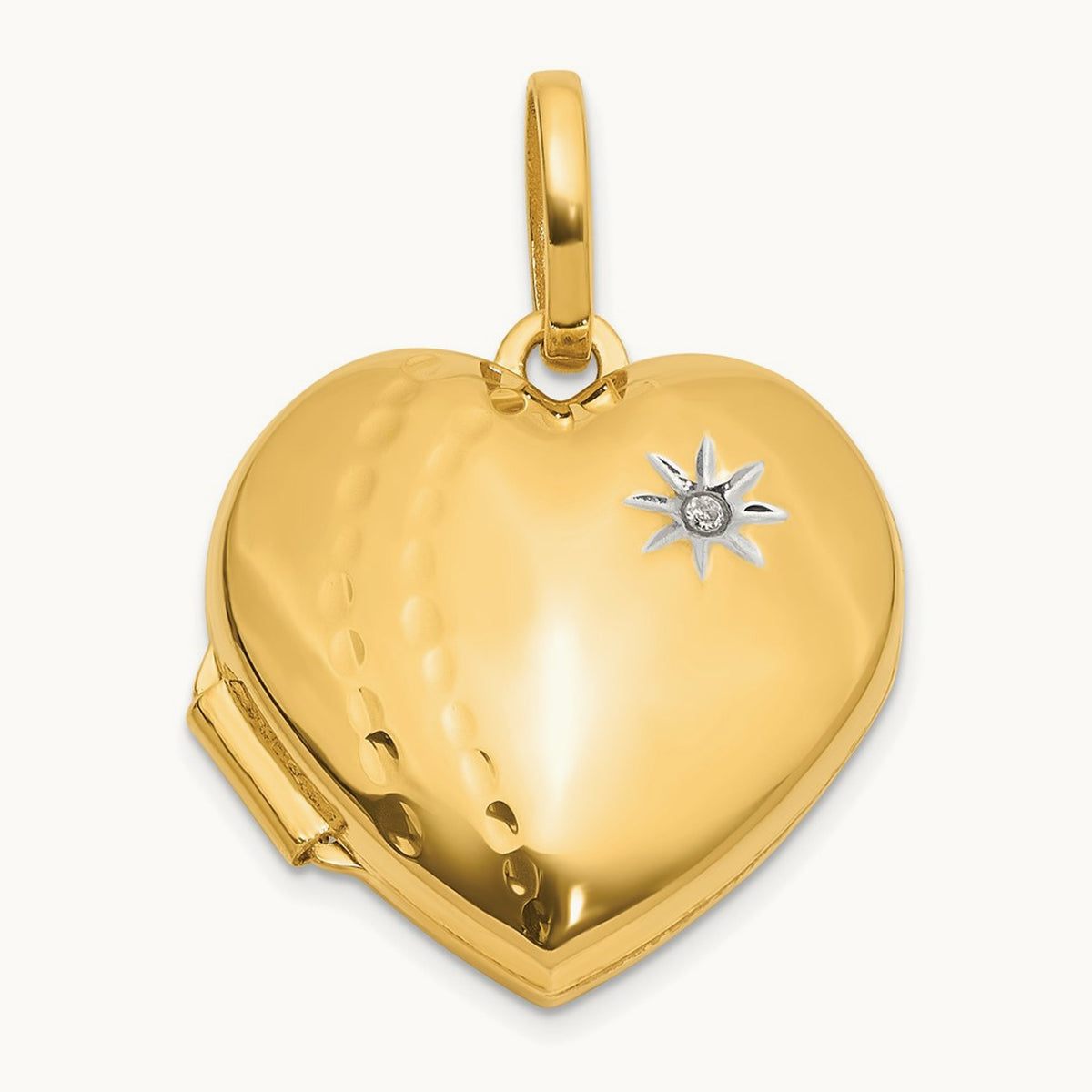 Polished and Textured Diamond Heart Locket with White Rhodium — 14K Two-Tone Gold, 18mm