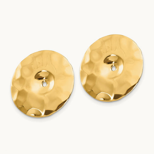 Polished Hammered Disc Earring Jackets — 14K Yellow Gold