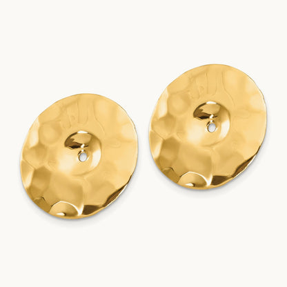 Polished Hammered Disc Earring Jackets — 14K Yellow Gold