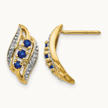 w/ Sapphire and Diamond Polished Post Earrings, 14K Gold
