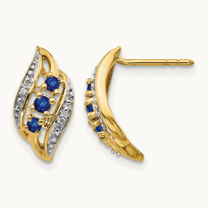 w/ Sapphire and Diamond Polished Post Earrings, 14K Gold