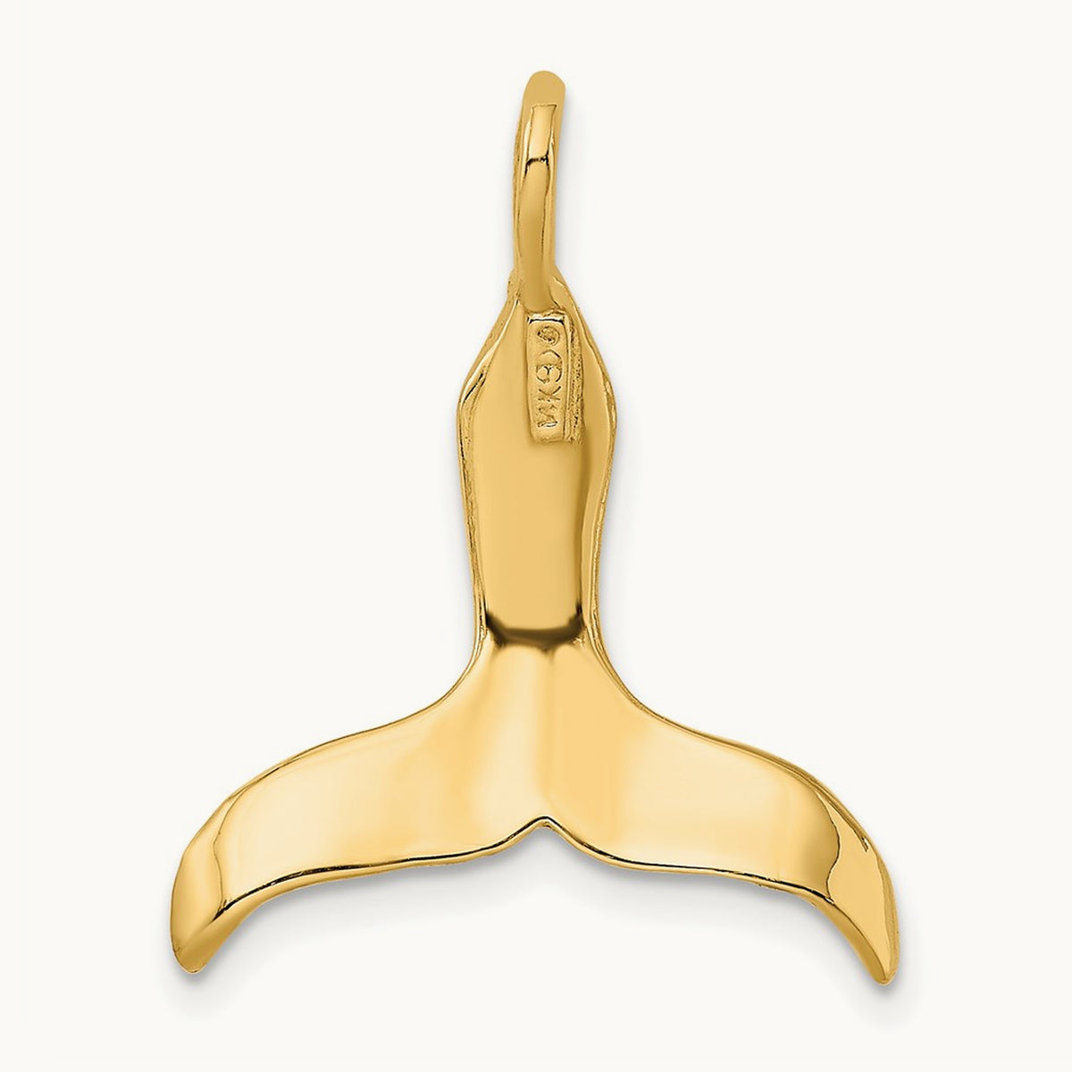3-D Polished Whale Tail Charm — 14K Yellow Gold