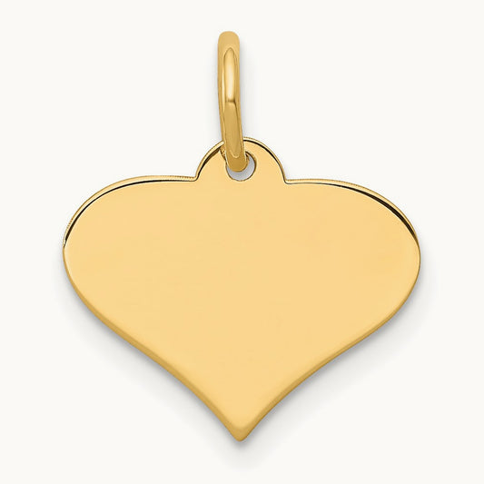 Plain .011 Gauge Engraveable Heart Disc Charm — 14K Yellow Gold, 15mm