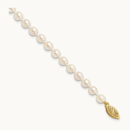 5- Round White Saltwater Akoya Cultured Pearl Bracelet, 6mm, 14K