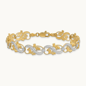 Diamond-Cut Fancy Link Bracelet, 14K with White Rhodium