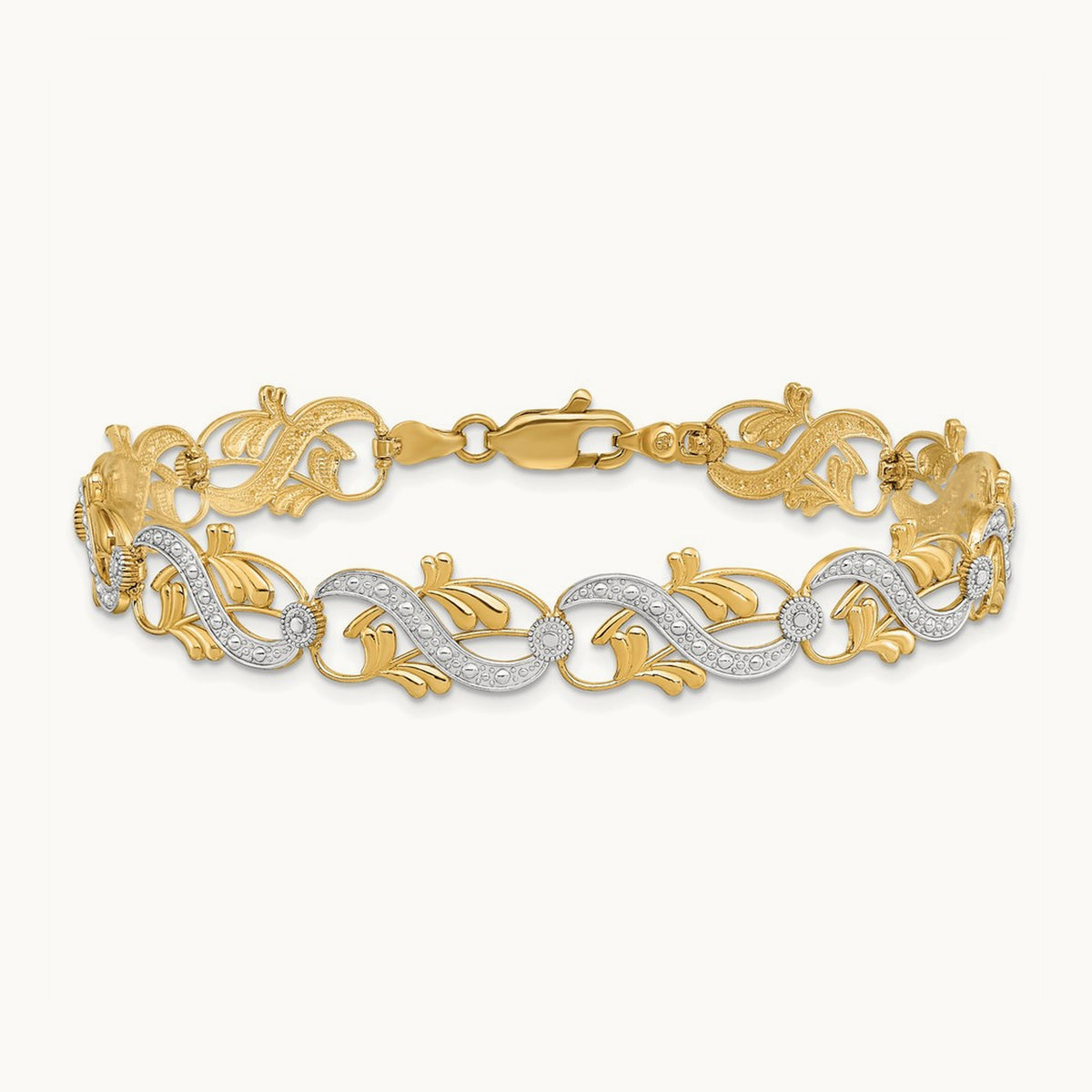 Diamond-Cut Fancy Link Bracelet, 14K with White Rhodium