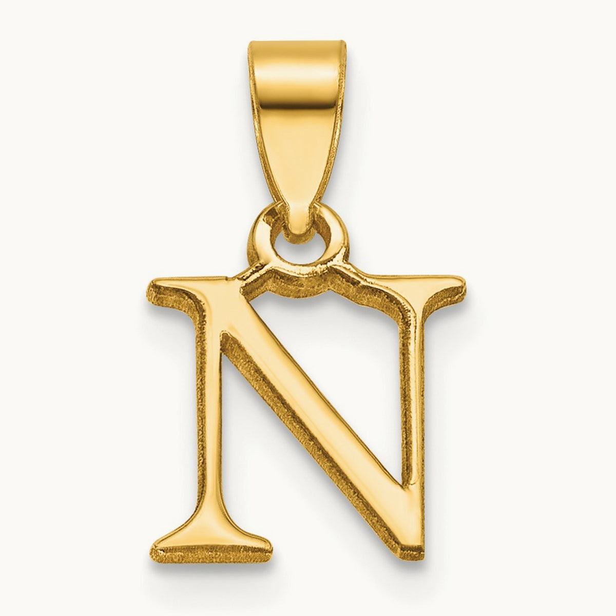 Polished Block Initial Pendant — 14K Yellow Gold, N