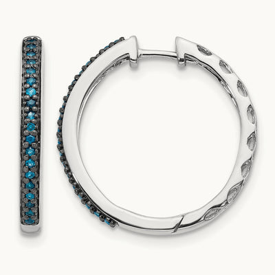 Blue Diamond Hinged Hoops, 2.2mm, 14K White Gold